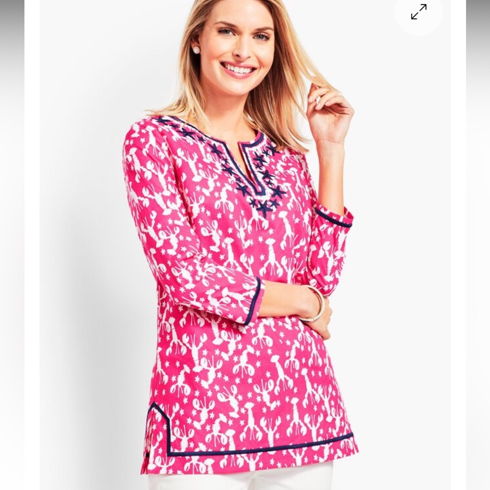 Talbots Pink/Navy Lobster Print Tunic, Size XS